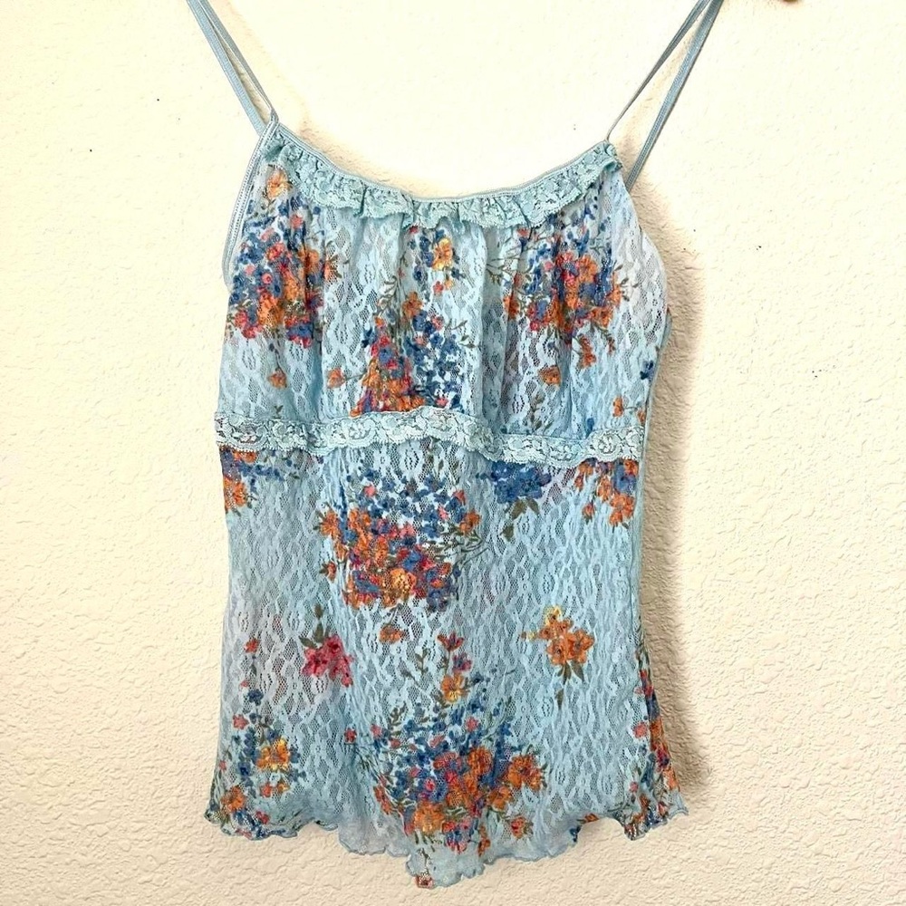 Secret Treasures Floral Lace Camisole - Light Blue